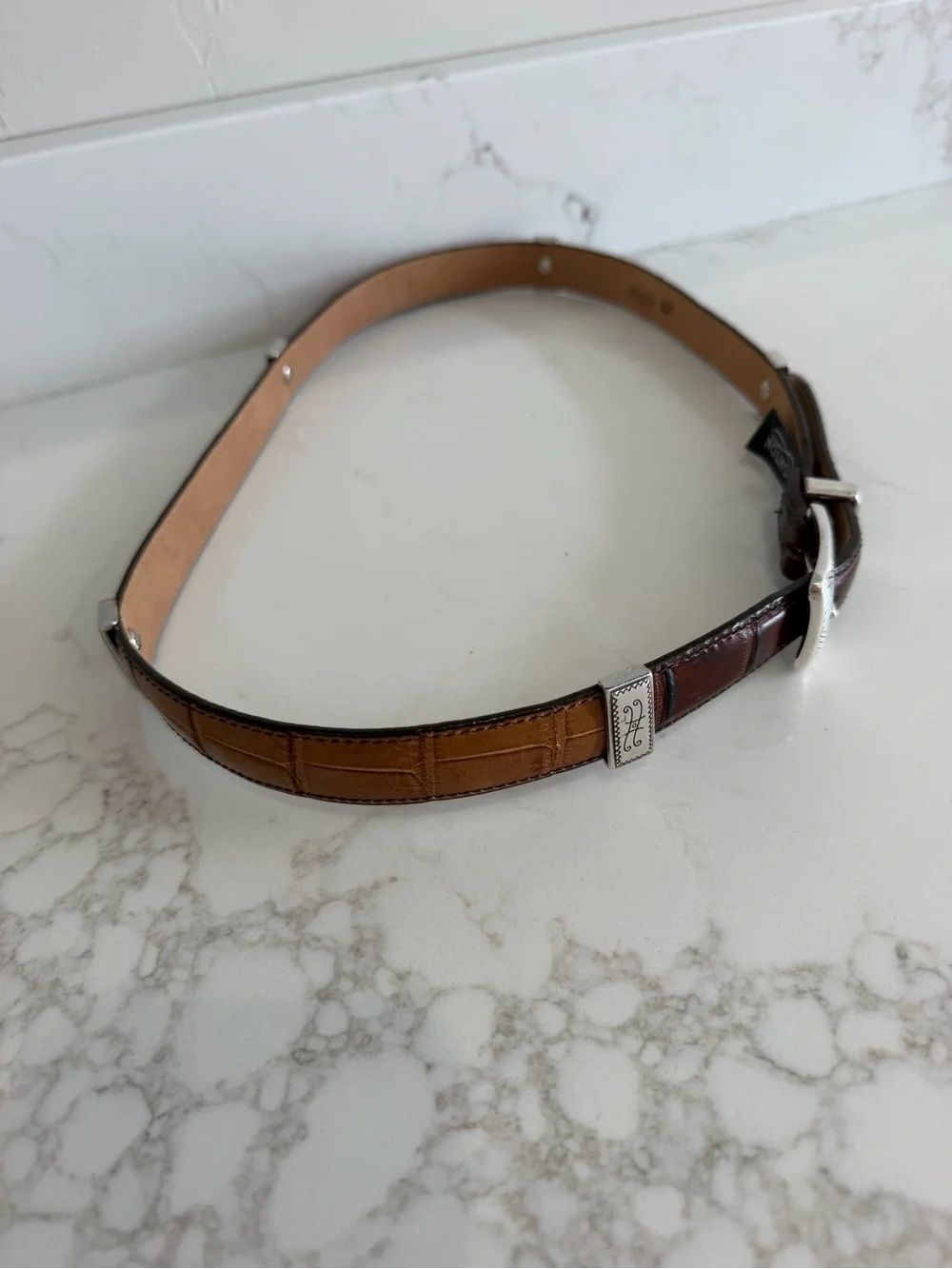 Vintage Brighton Multicolor Croco Embossed Leather Panel Belt Red Black Brown XL